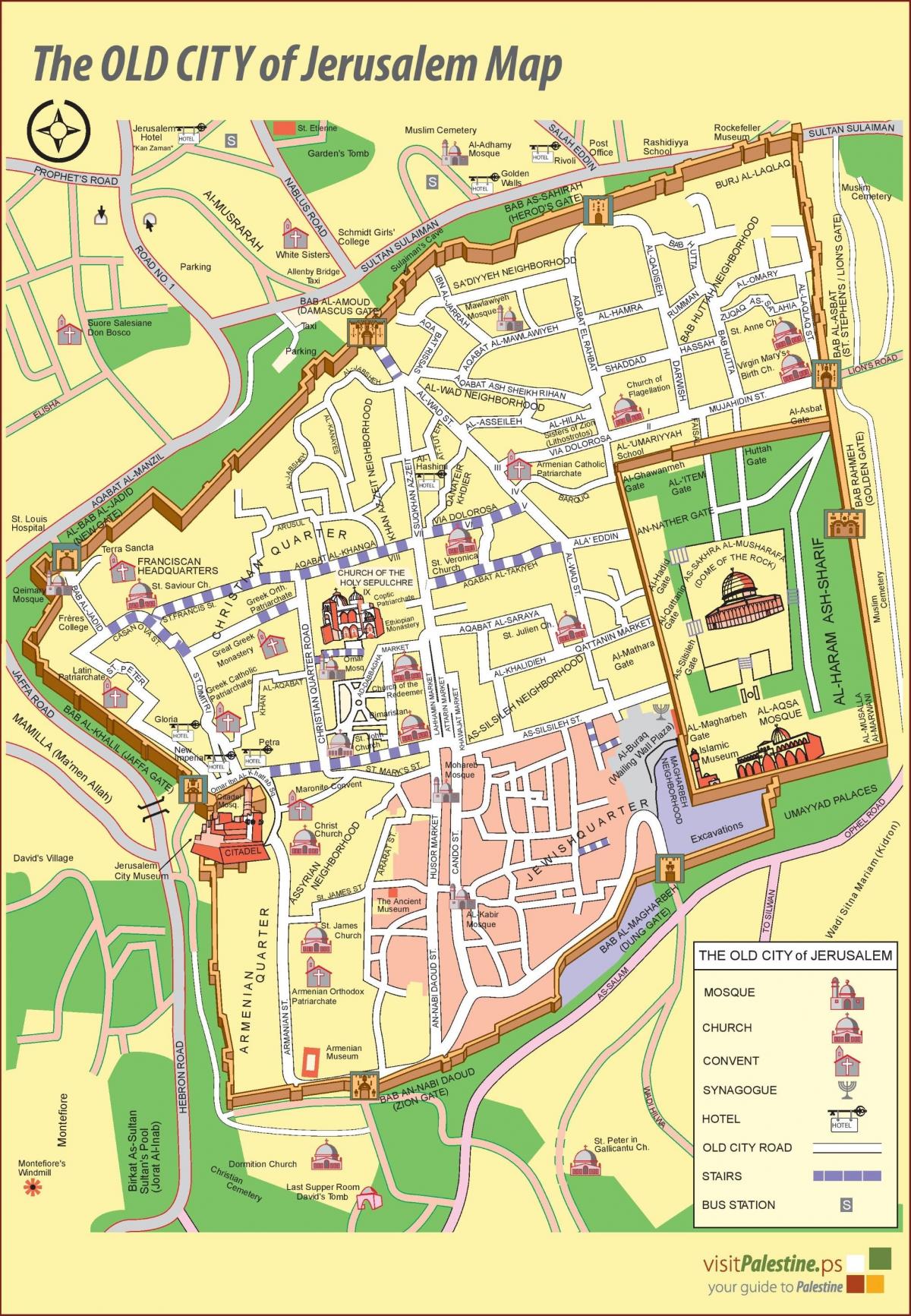 Mapa pieszych wycieczek po Jerozolimie