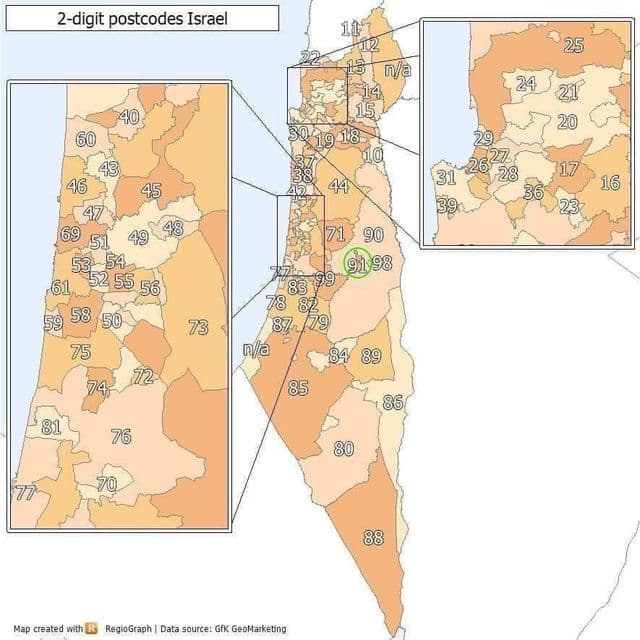 Jerozolimska mapa kodów pocztowych