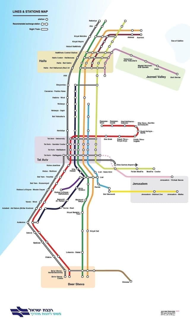 Mapa stacji kolejowych w Jerozolimie